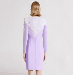 long-sleeve mini dress with sequined yoke and shoulder rose – LILIA