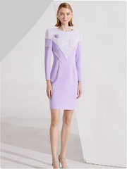long-sleeve mini dress with sequined yoke and shoulder rose – LILIA