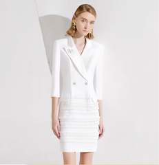double-breasted mini dress with fringe skirt – DELIA