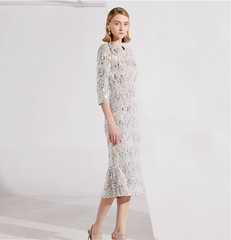 sequin midi dress with back cutout and floral applique – NURA