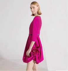 balloon hem mini dress with 3/4 sleeves and pin detail – FAYE