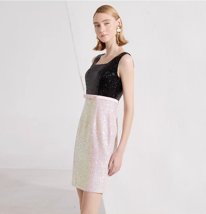 Three-quarter sleeve blazer with sequin lapel and floral embroidery, paired with fitted sequin mini dress – REEMA