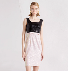 Three-quarter sleeve blazer with sequin lapel and floral embroidery, paired with fitted sequin mini dress – REEMA