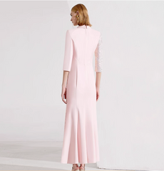 three-quarter sleeve wrap gown with sequin lapel and floral appliqué – ALINA