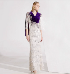 sequin mermaid dress with velvet shoulder cape - MAISA