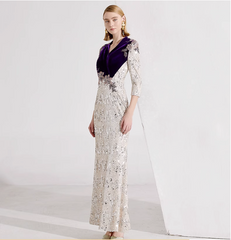 sequin mermaid dress with velvet shoulder cape - MAISA