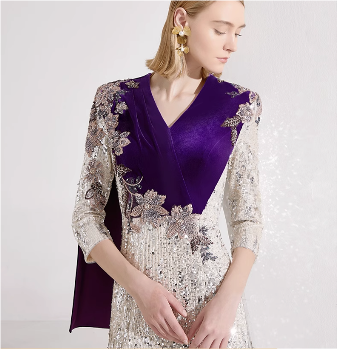 sequin mermaid dress with velvet shoulder cape - MAISA
