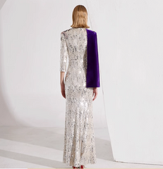 sequin mermaid dress with velvet shoulder cape - MAISA
