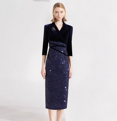 velvet midi dress with sequin draped bodice – STELLAR