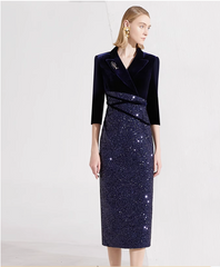 velvet midi dress with sequin draped bodice – STELLAR