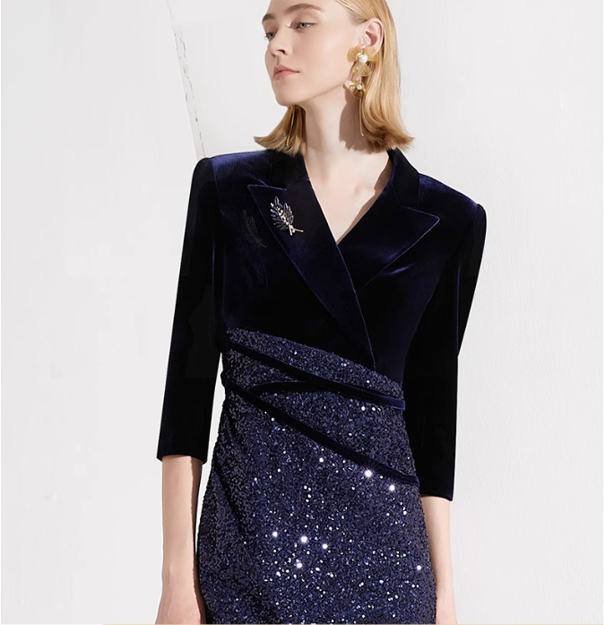 velvet midi dress with sequin draped bodice – STELLAR