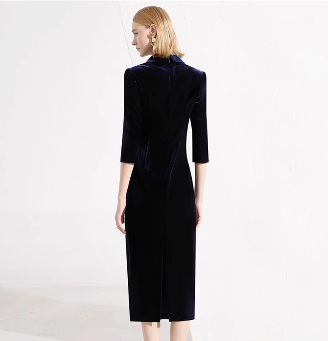 velvet midi dress with sequin draped bodice – STELLAR