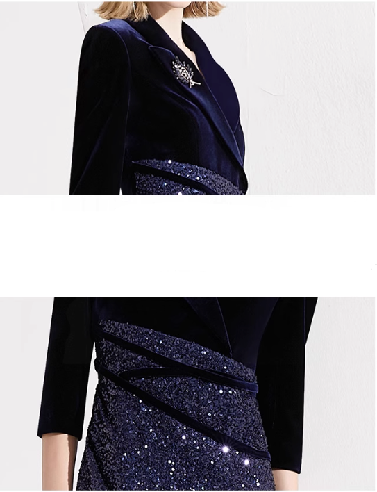 velvet midi dress with sequin draped bodice – STELLAR