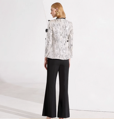 sequin tuxedo blazer with 3D bows & flared pants – STELLA