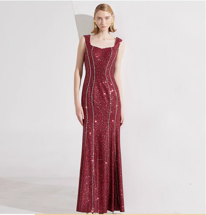 sleeveless sequin gown with velvet feathered bolero – SCARLETT
