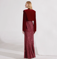 sleeveless sequin gown with velvet feathered bolero – SCARLETT