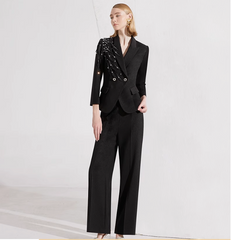 embellished tailored pantsuit with asymmetric beading – NOIR