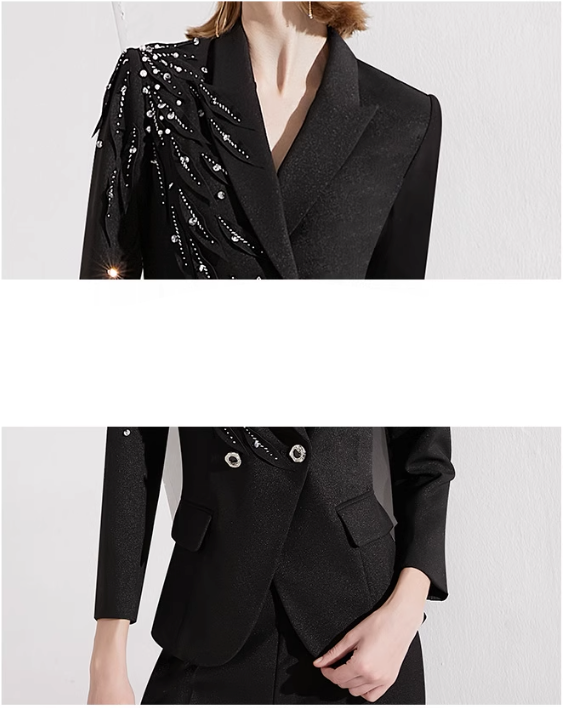 embellished tailored pantsuit with asymmetric beading – NOIR