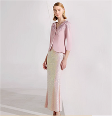 sequin mermaid skirt with embellished V-neck jacket – ROSALIE