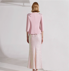 sequin mermaid skirt with embellished V-neck jacket – ROSALIE