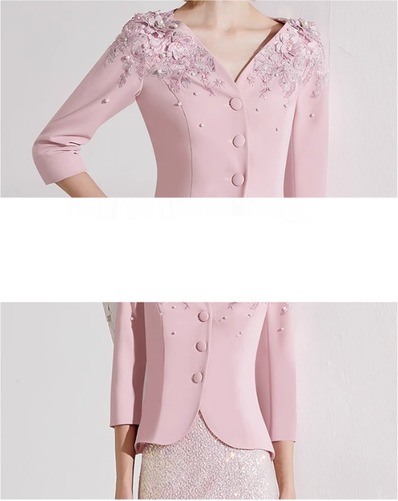 sequin mermaid skirt with embellished V-neck jacket – ROSALIE