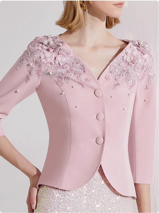 sequin mermaid skirt with embellished V-neck jacket – ROSALIE