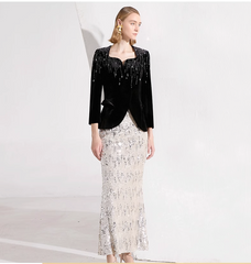 velvet embellished jacket with silver sequin mermaid skirt – AURORA