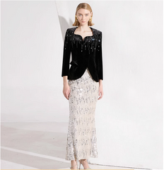 velvet embellished jacket with silver sequin mermaid skirt – AURORA