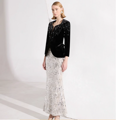 velvet embellished jacket with silver sequin mermaid skirt – AURORA
