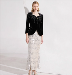 velvet embellished jacket with silver sequin mermaid skirt – AURORA
