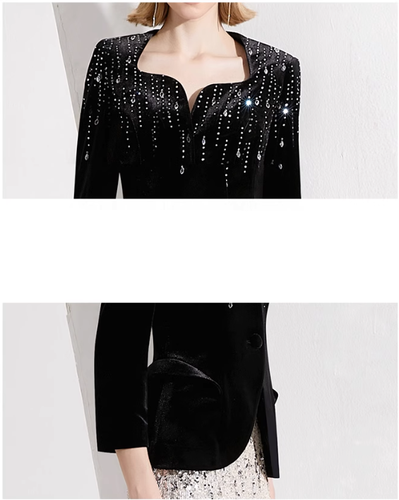 velvet embellished jacket with silver sequin mermaid skirt – AURORA
