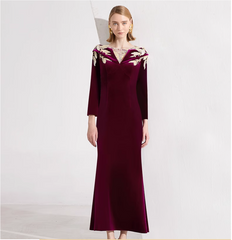 velvet gown with embroidered illusion neckline – AMARANTA