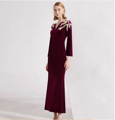 velvet gown with embroidered illusion neckline – AMARANTA