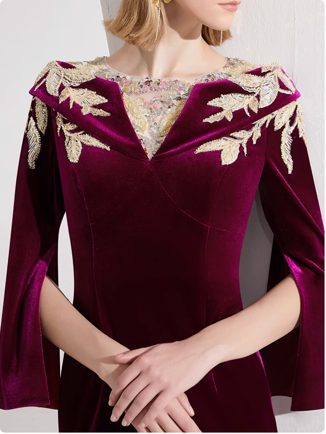 velvet gown with embroidered illusion neckline – AMARANTA