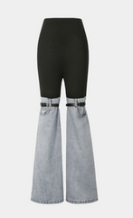 high-waist flared pants with denim buckle detail - Adamma