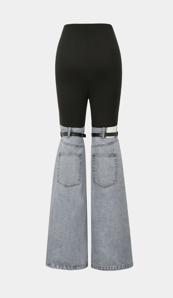 high-waist flared pants with denim buckle detail - Adamma