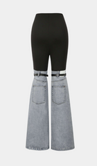 high-waist flared pants with denim buckle detail - Adamma