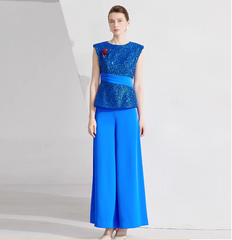 cold-shoulder glitter top with wide-leg pants – ELECTRA