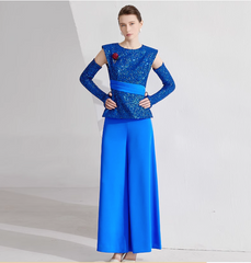 cold-shoulder glitter top with wide-leg pants – ELECTRA
