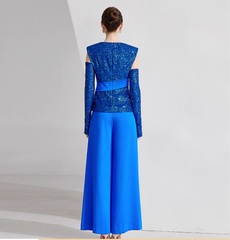 cold-shoulder glitter top with wide-leg pants – ELECTRA