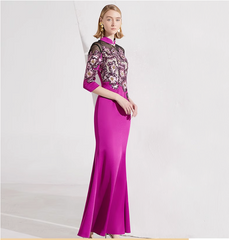 embroidered mermaid gown with illusion neckline – FUCHSIA BLOOM