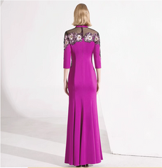 embroidered mermaid gown with illusion neckline – FUCHSIA BLOOM