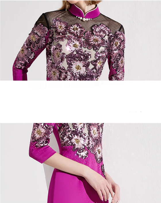 embroidered mermaid gown with illusion neckline – FUCHSIA BLOOM