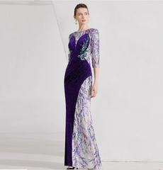 illusion velvet gown with embroidered tulle panels – VIOLET MUSE