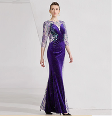 illusion velvet gown with embroidered tulle panels – VIOLET MUSE