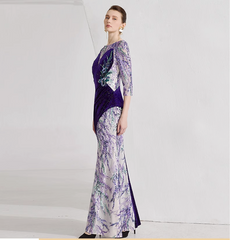 illusion velvet gown with embroidered tulle panels – VIOLET MUSE