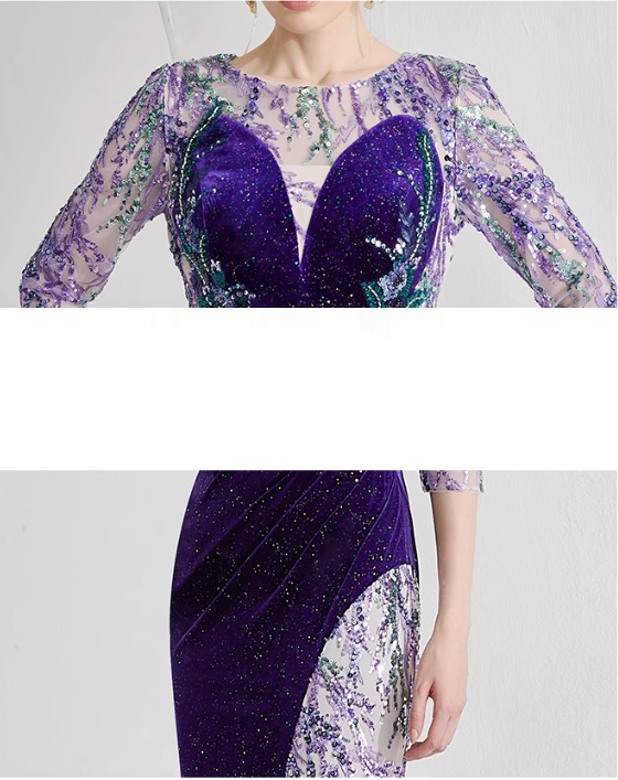 illusion velvet gown with embroidered tulle panels – VIOLET MUSE