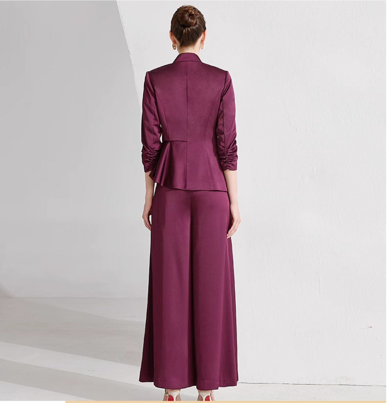 asymmetric blazer set with beaded floral appliqué – MERLOT