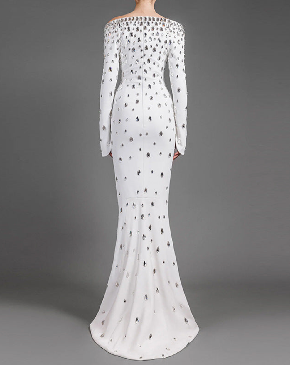 Off-shoulder embellished column dress with long sleeves - Wesfy