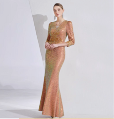 v-neck sequin mermaid gown with gold embroidery – AMBER GLEAM